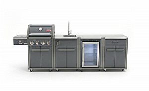 מטבח חוץ גריל גז קולמן רבולושן 4 מבערים + כירת צד + כיור + מקרר + ארון אחסון - צבע אפור גרפיט מטבח חוץ גריל גז קולמן רבולושן 4 מבערים + כירת צד + כיור + מקרר + ארון אחסון - צבע אפור גרפיט